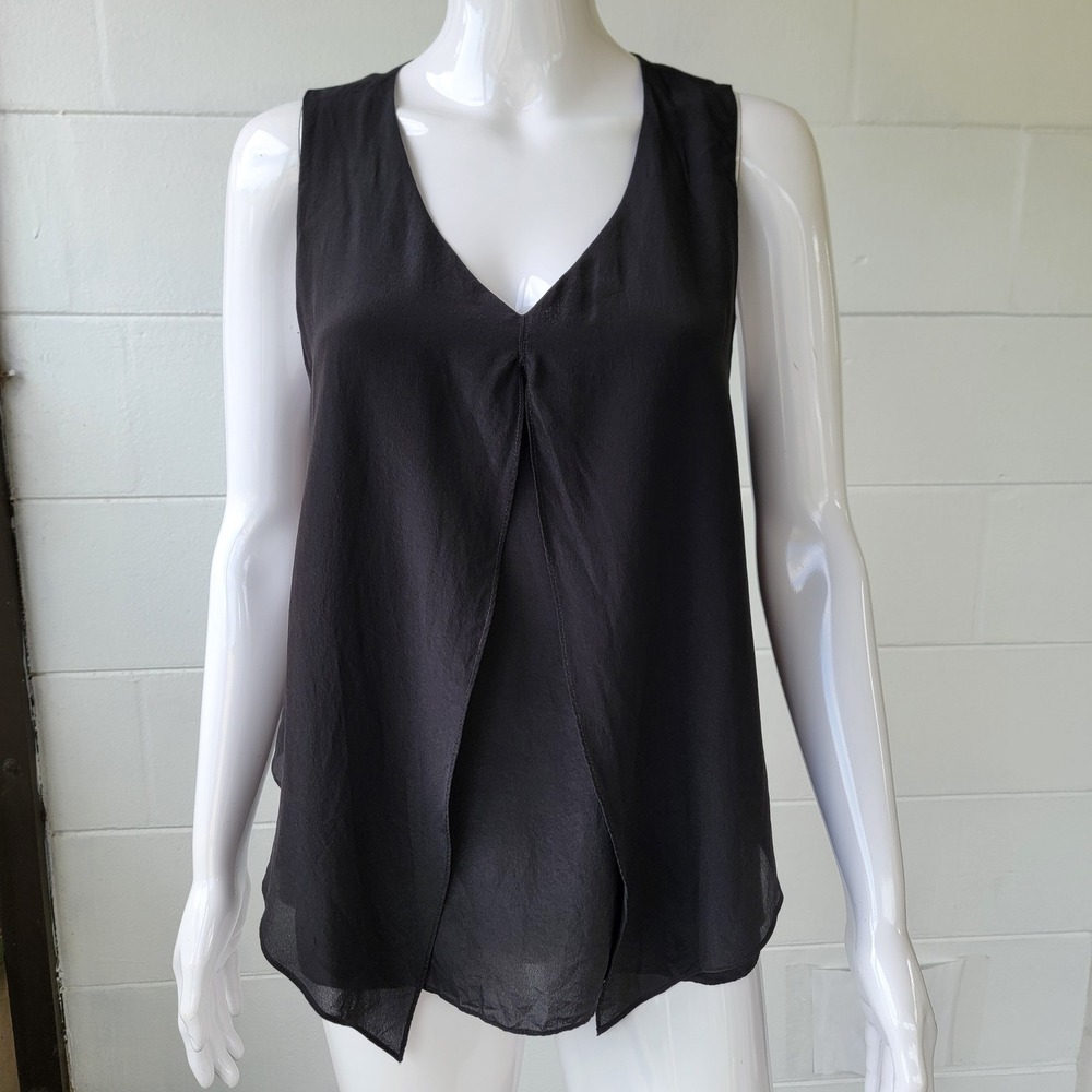 Vintage 90s Willi Smith Silk Tank Top Women M Black Y2K Luxury Minimalist Office